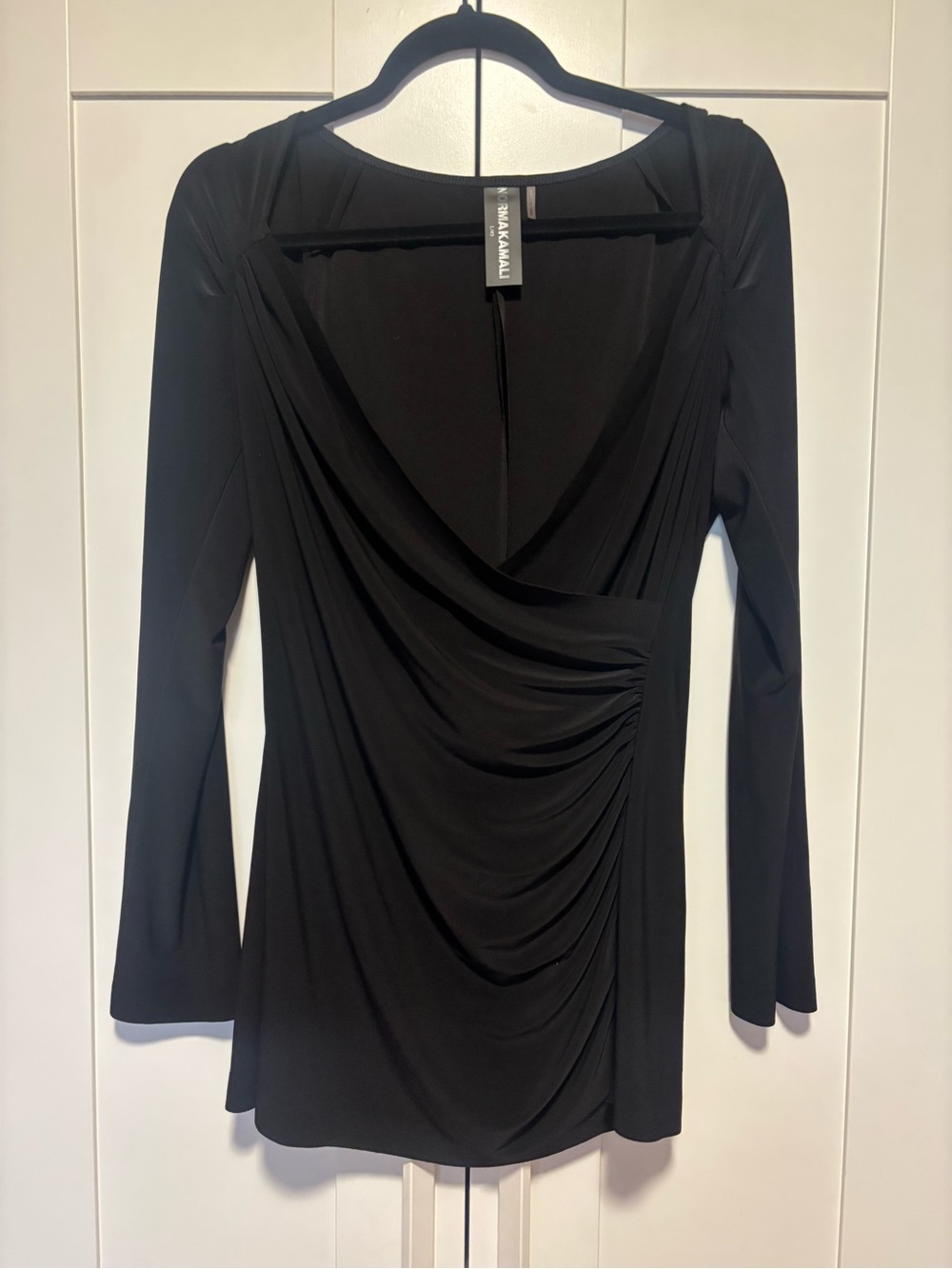 Norma Kamali Black Long-Sleeve Draped Wrap Tunic